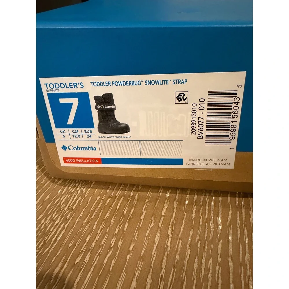 Columbia Powderbug Snowlite Toddler Snow Boots Size 7 Black White BV6077-010